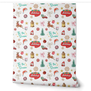 tis the season, watercolor christmas retro wallpaper