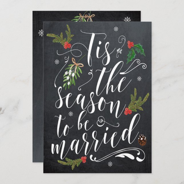 Tis the season wedding invitation christmas holly (Front/Back)