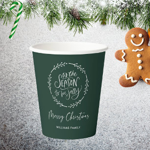Tis the season white wreath green festive paper cups
