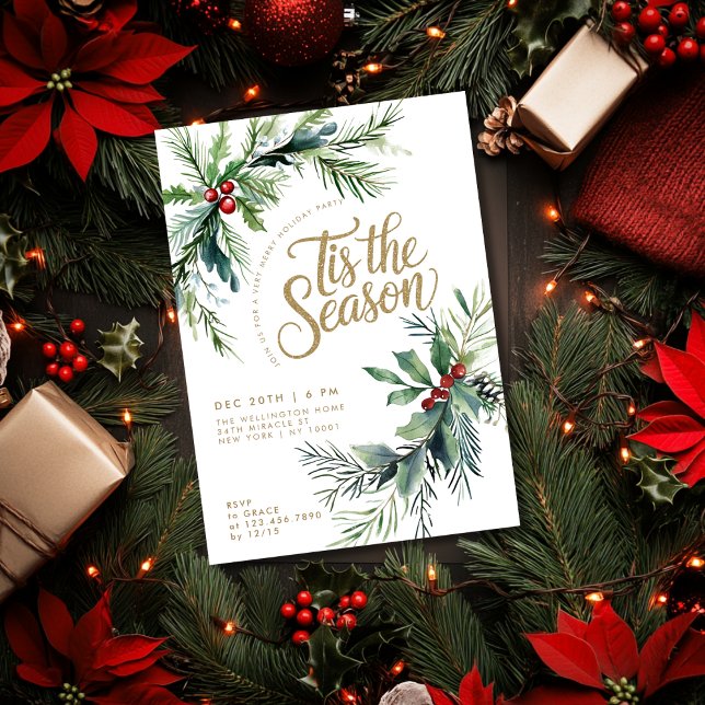 Tis The Season Winter Berries Foliage Christmas Invitation (Creator Uploaded)