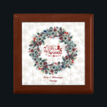 'Tis the Season Winter Wreath Christmas Party Gift Box<br><div class="desc">Unique design featuring a watercolour winter wreath (holy berries,  foliage,  cones and pine branches) and gorgeous faux red glitter "tis the season" typography with candle and ornaments.</div>