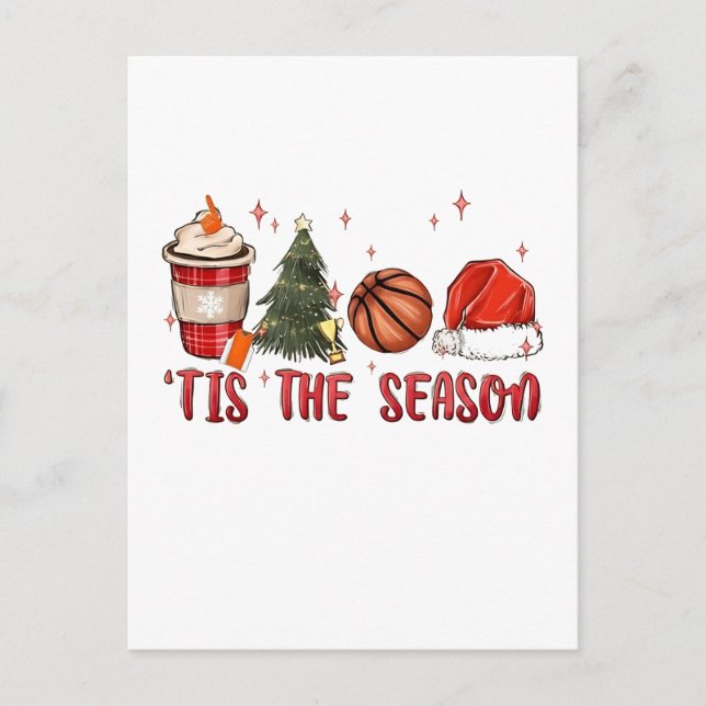 Tis the Season Xmas Christmas Basketball  Invitation Postcard (Front)