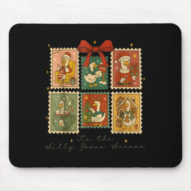 Tis The Silly Goose Season Christmas Stamps Retro  Mouse Pad (Front)