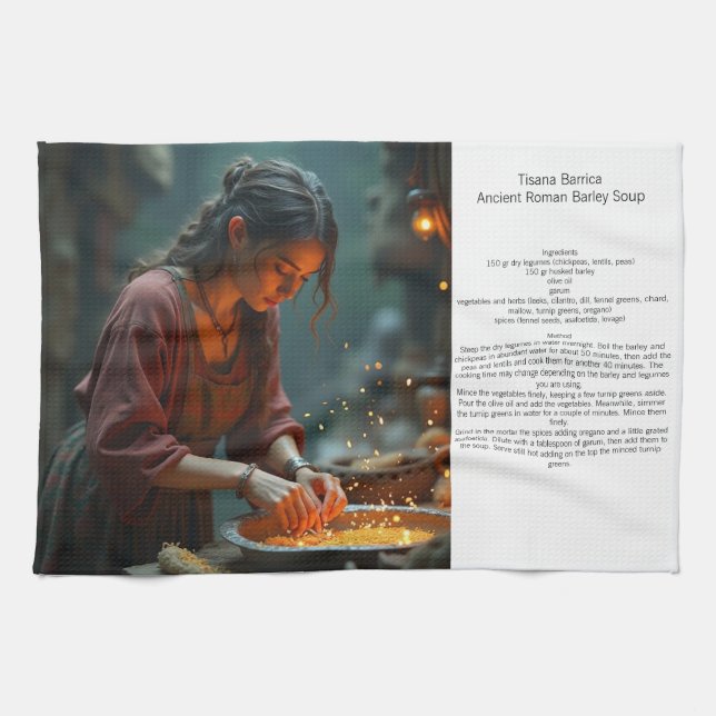 Tisana Barrica Ancient Roman Barley Soup Tea Towel (Horizontal)