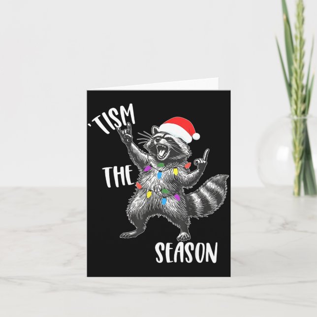 Tism The Season Racoon Rock Santa Hat Autism Chri Card (Front)