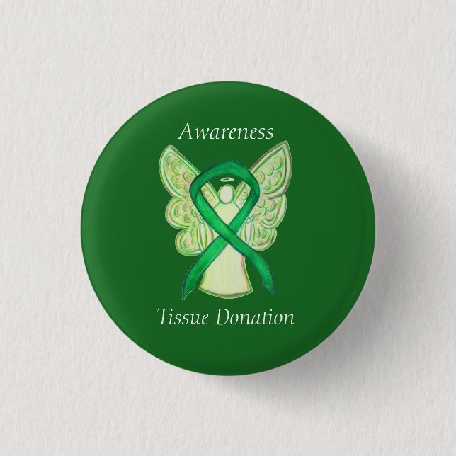 Tissue Donation Green Awareness Ribbon Angel Pins (Front)