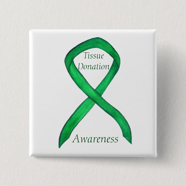 Tissue Donation Green Awareness Ribbon Custom Pins (Front)