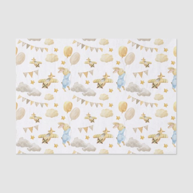 Tissue Paper (25cm x 38cm) - Rabbit With Balloons (Front)