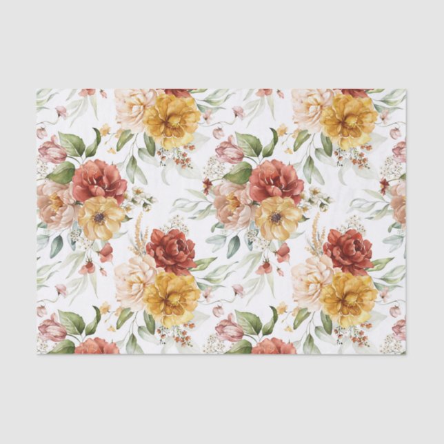 Tissue Paper (3) Gorgeous Red & Gold Peonies (Front)