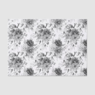 Tissue Paper (3) Sm Pattern Black & White Peonies