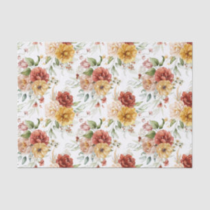 Tissue Paper (3) Small Pattern Red & Gold Peonies