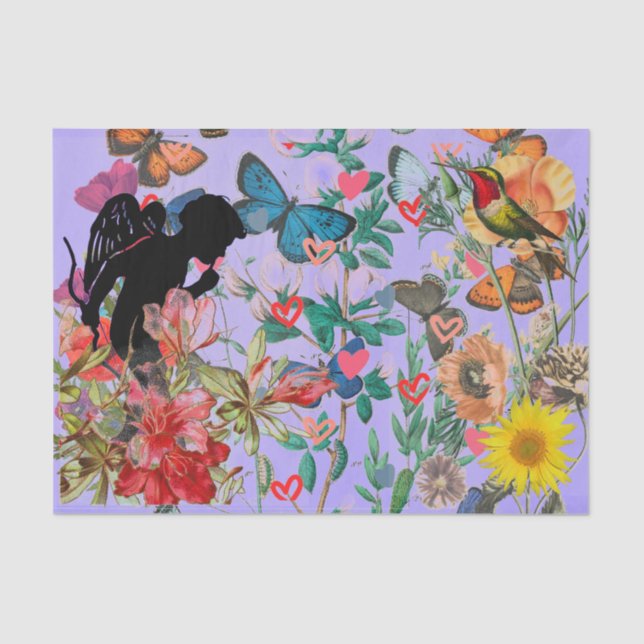 TISSUE PAPER ANGEL IN A GARDEN WITH BUTTERFLIES (Front)