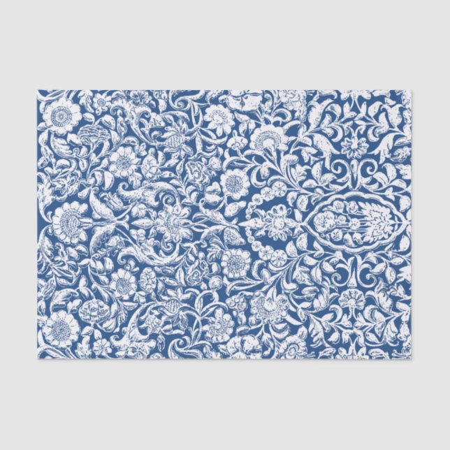 Tissue Paper Antique Floral Decoupage white blue (Front)