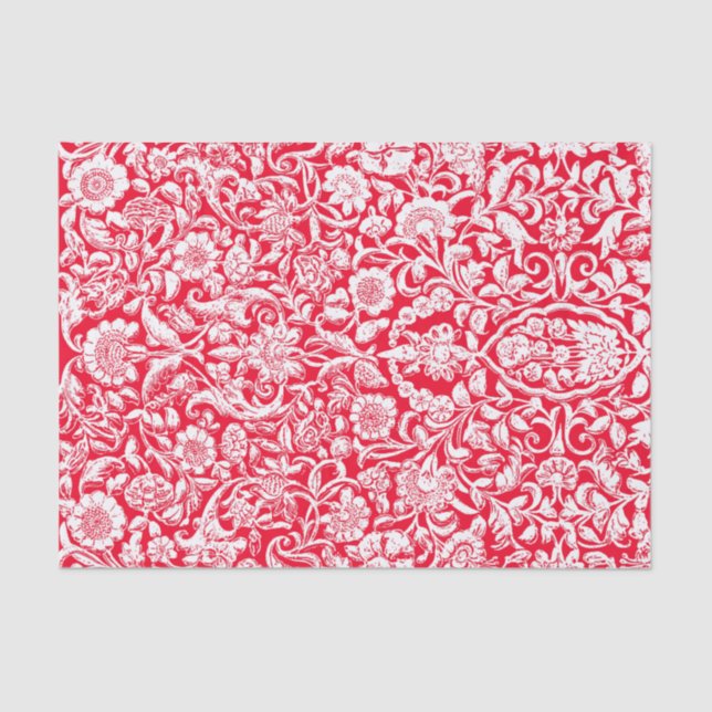 Tissue Paper Antique Floral Decoupage white red (Front)