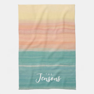 Tissue paper art sunset custom design tea towel