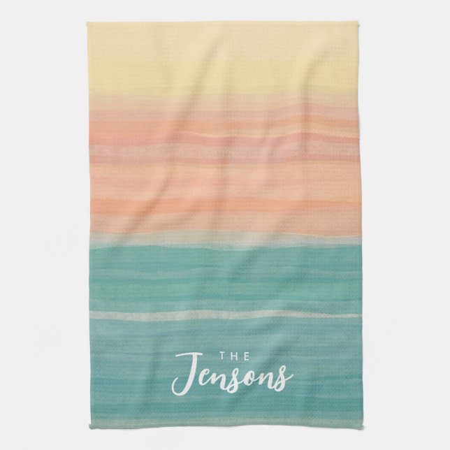 Tissue paper art sunset custom design tea towel (Vertical)