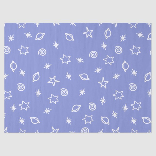 Tissue Paper Blue Space Doodle Stars Planets (Front)