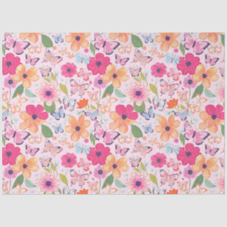 Tissue paper, Butterflies and Flowers Soft Pink Paper