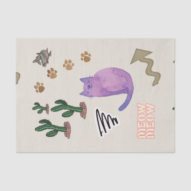 Tissue Paper Cat Fish Cactus Meow Paws (Front)
