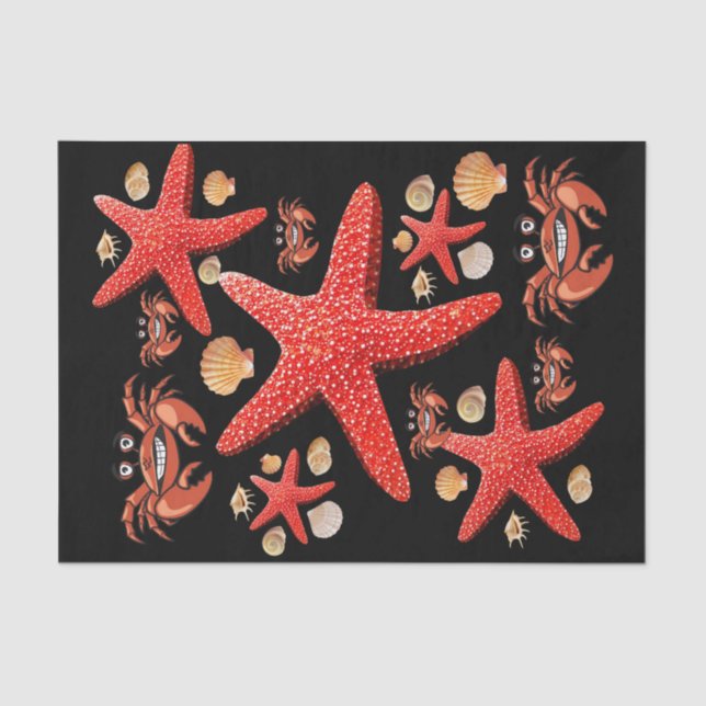 Tissue Paper Crabs Starfish Beach Shells Black (Front)