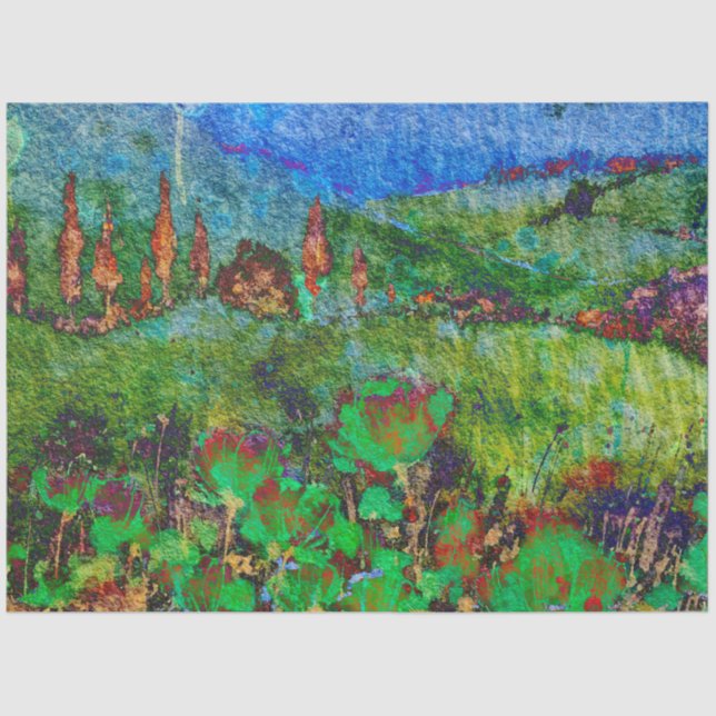 Tissue Paper Decoupage Van Gogh Style Landscape (Front)