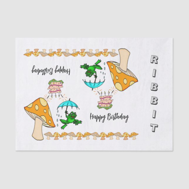 Tissue Paper Frog Ribbit Mushroom Happy Birthday  (Front)