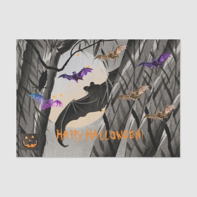 Tissue Paper HALLOWEEN BATS IN A FULL MOON (Front)