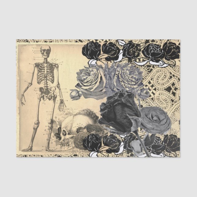 Tissue Paper HALLOWEEN SKELETONS AND BLACK ROSES (Front)