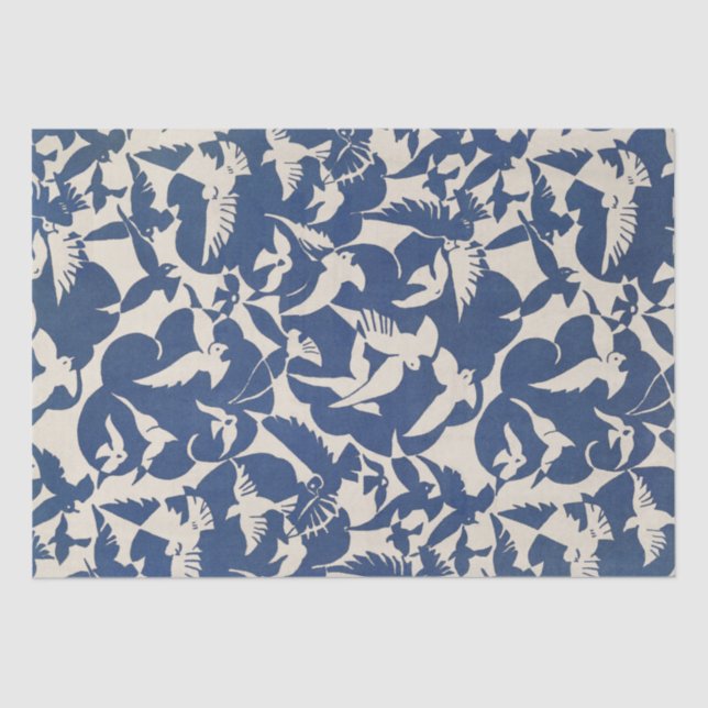 TISSUE PAPER : PIGEONS IN WHITE + BLUE : 1928 (Front)