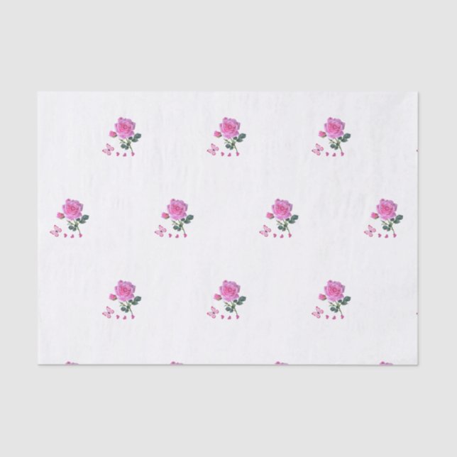 Tissue Paper Pink Rose Butterfly Kisses Hearts (Front)