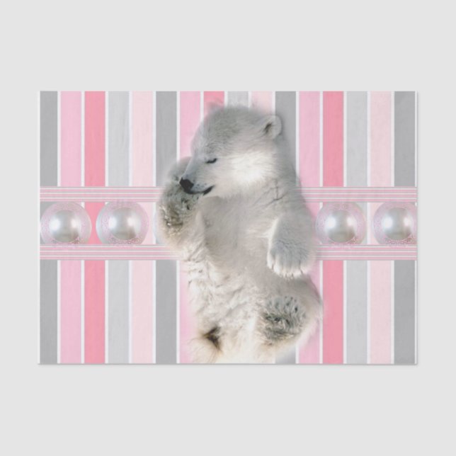 Tissue Paper Polar Bear Pink Stripes (Front)
