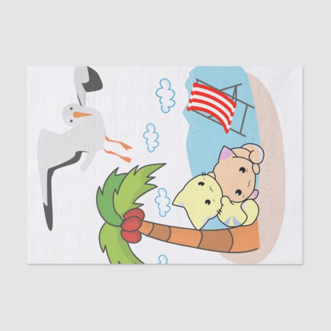 Tissue Paper Seagull Cat Dog Palm Tree Beach (Front)