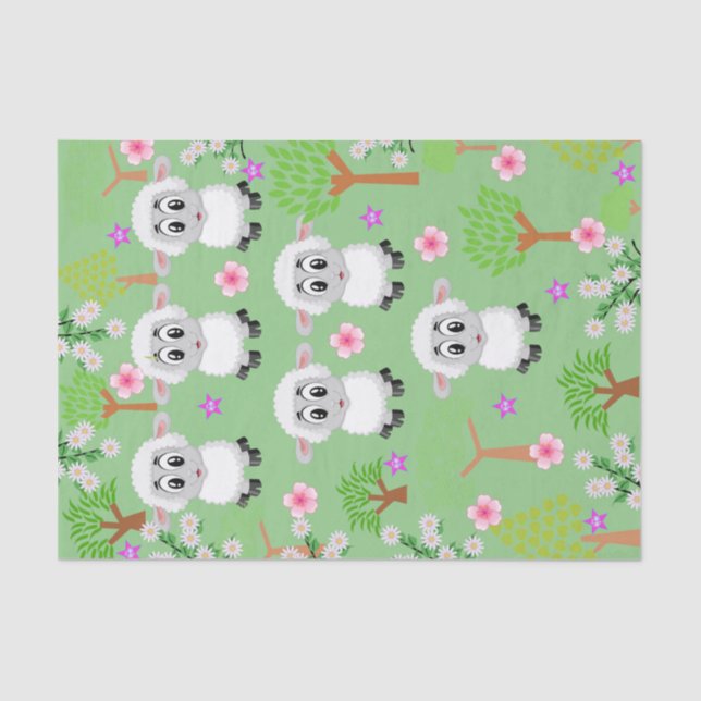 Tissue Paper Sheep Green Trees (Front)