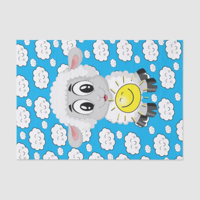 Tissue Paper Sheep Sun Clouds Blue (Front)