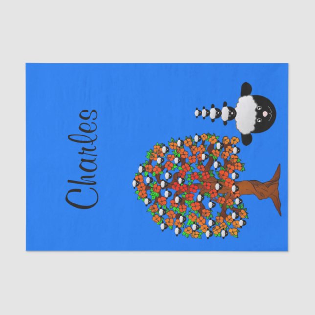 Tissue Paper Sheep Tree Blue (Front)