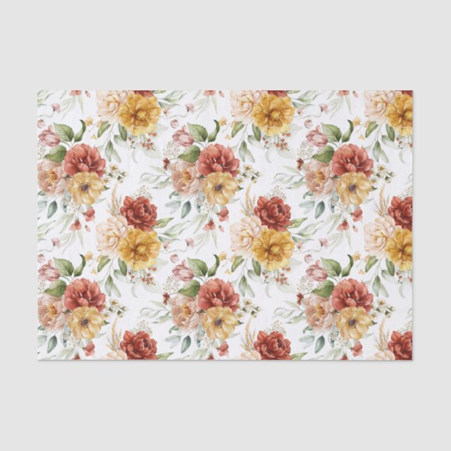 Tissue Paper Small Pattern Red & Gold Peonies (Front)