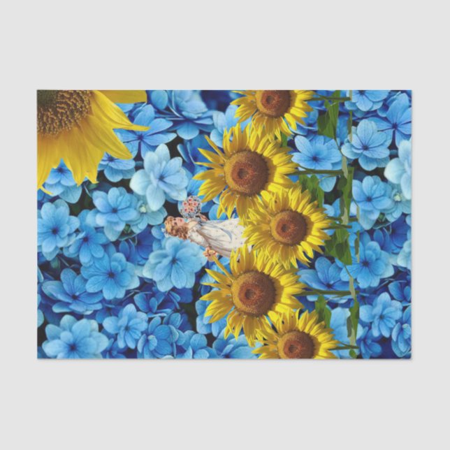 Tissue Paper Sunflower Blue Black Floral (Front)
