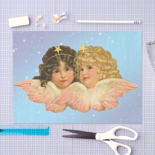 TISSUE PAPER VINTAGE TWIN ANGEL STARS ON BLUE  (Craft)