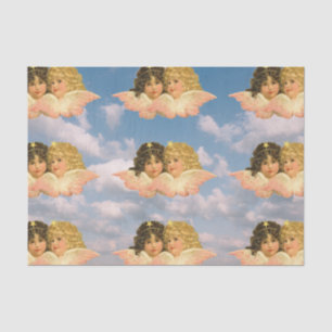 TISSUE PAPER VINTAGE TWIN ANGELS CLOUDS IN BLUE