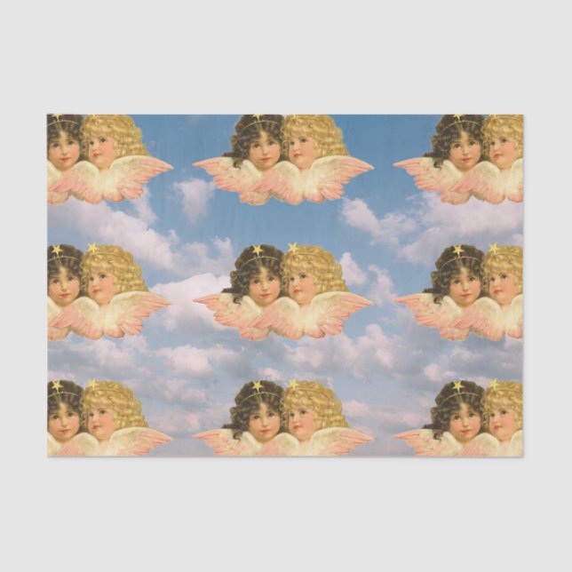 TISSUE PAPER VINTAGE TWIN ANGELS CLOUDS IN BLUE (Front)