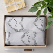 Tissue paper wedding black and white floral heart