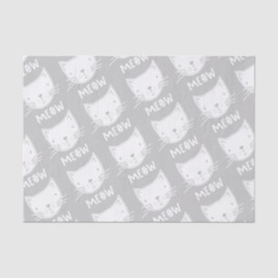 Tissue Paper with Cute Cat Face White Grey Pattern