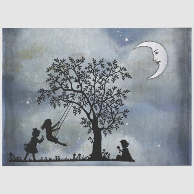 Tissue Paper with Moon and Children Playing (Front)