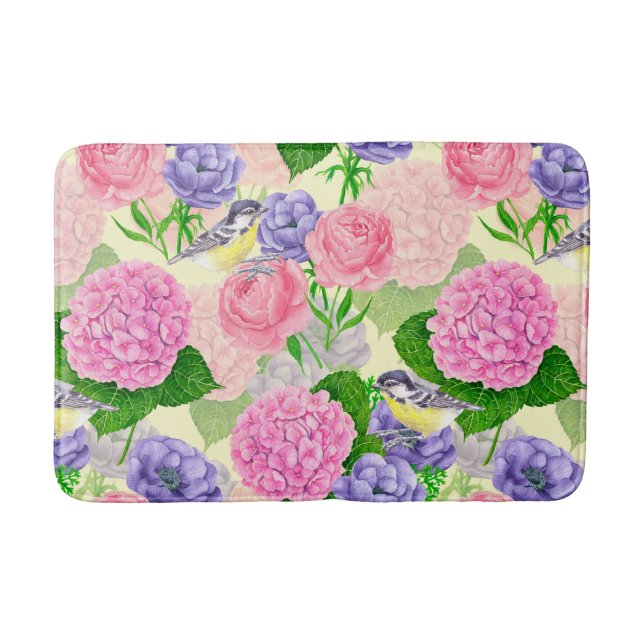 Tit bird and flowers bath mat (Front)