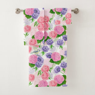 Tit bird and flowers bath towel set