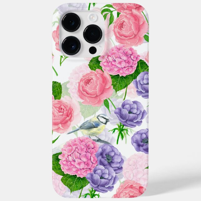 Tit bird and flowers Case-Mate iPhone case (Back)