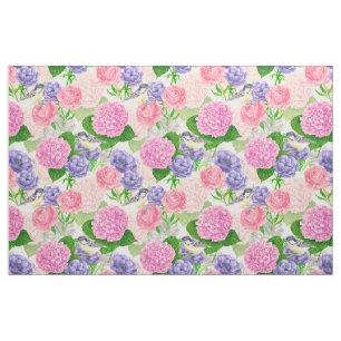 Tit bird and flowers fabric
