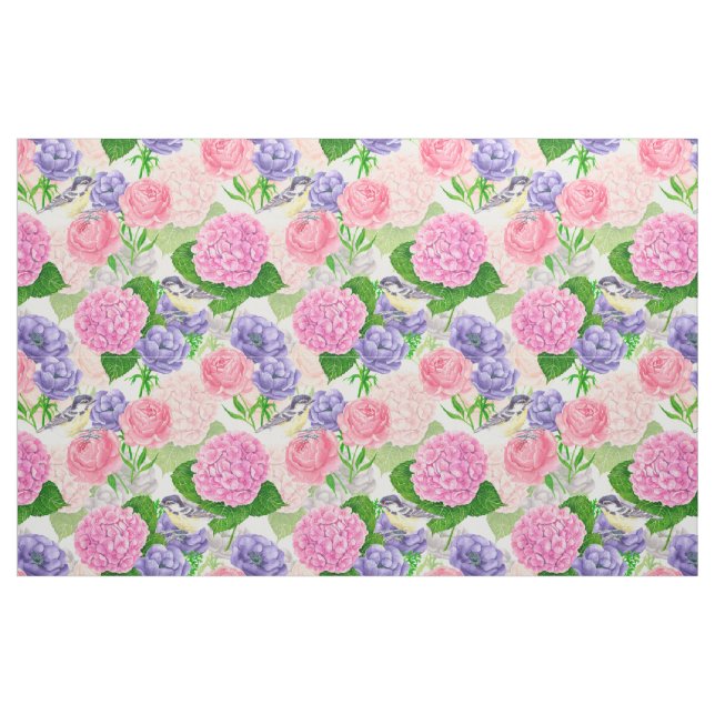Tit bird and flowers fabric (Fat Quarter)