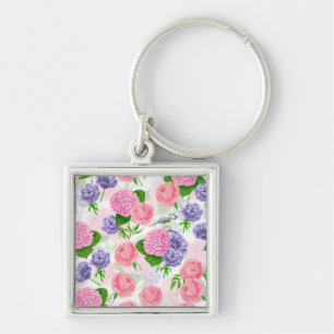 Tit bird and flowers key ring
