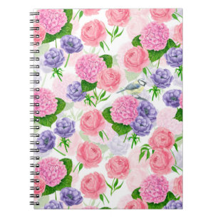 Tit bird and flowers notebook